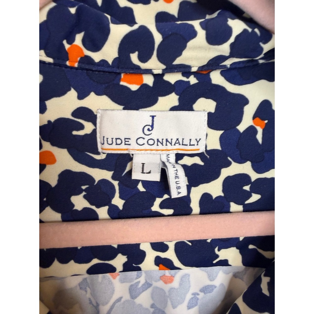 Jude Connally Womens Large Navy Blue Orange Abstract Print Long Sleeve Polo Top - Picture 4 of 6